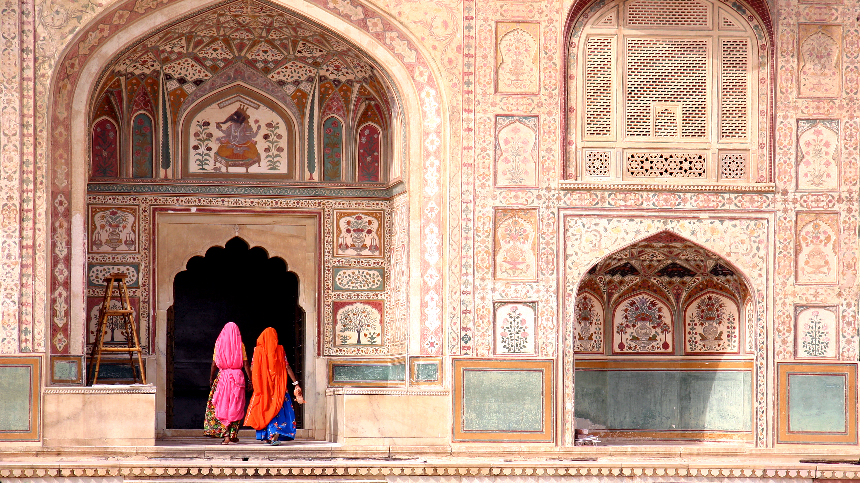 Two,Women,Walking,In,The,Amber,Fort,,Jaipur