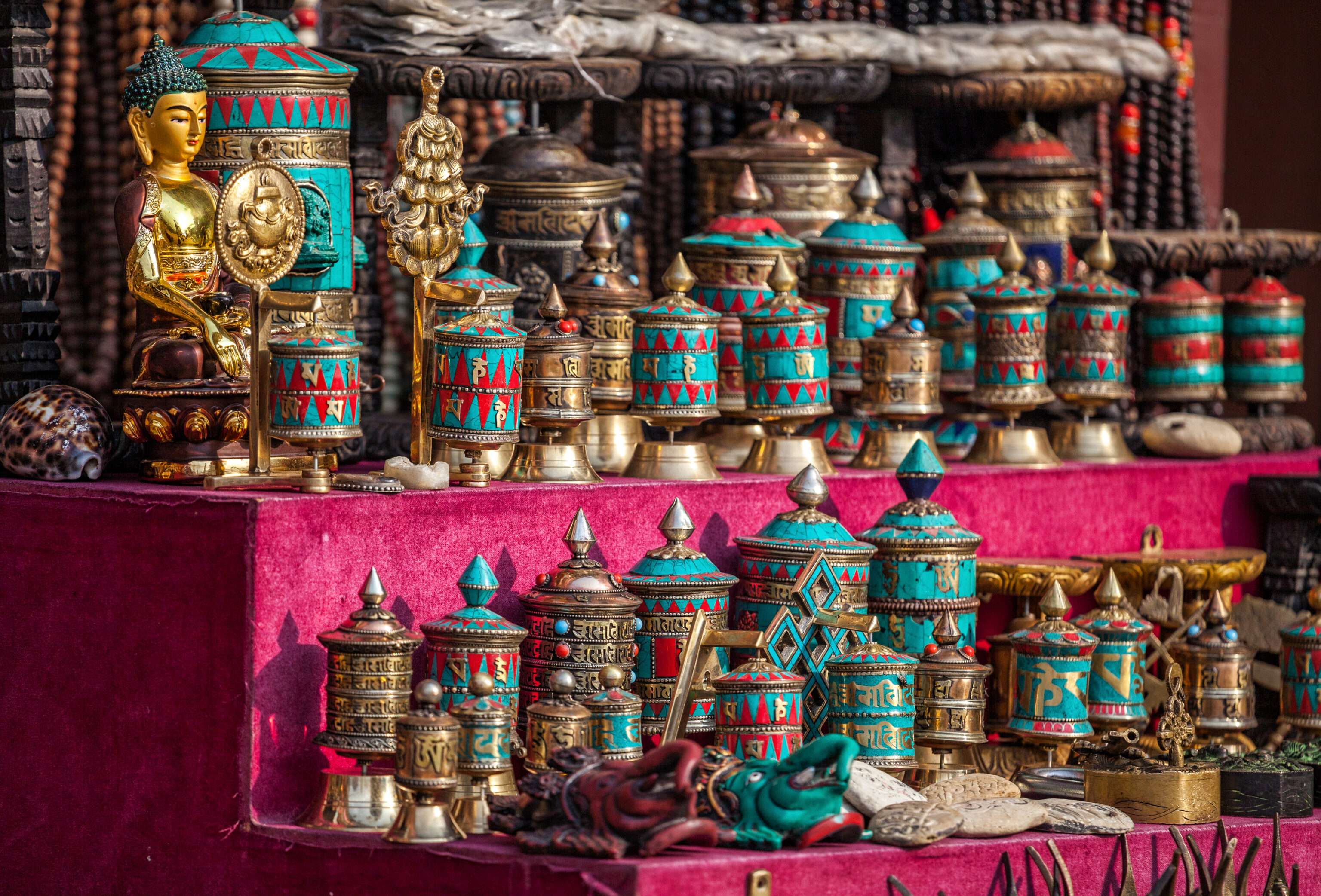 Prayer,Wheels,From,Turquoise,Stone,And,Other,Souvenirs,In,The