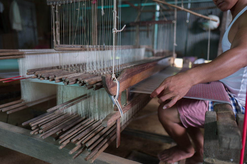 Silk,Spinning,On,An,Island,Close,To,Phnom,Penh,In